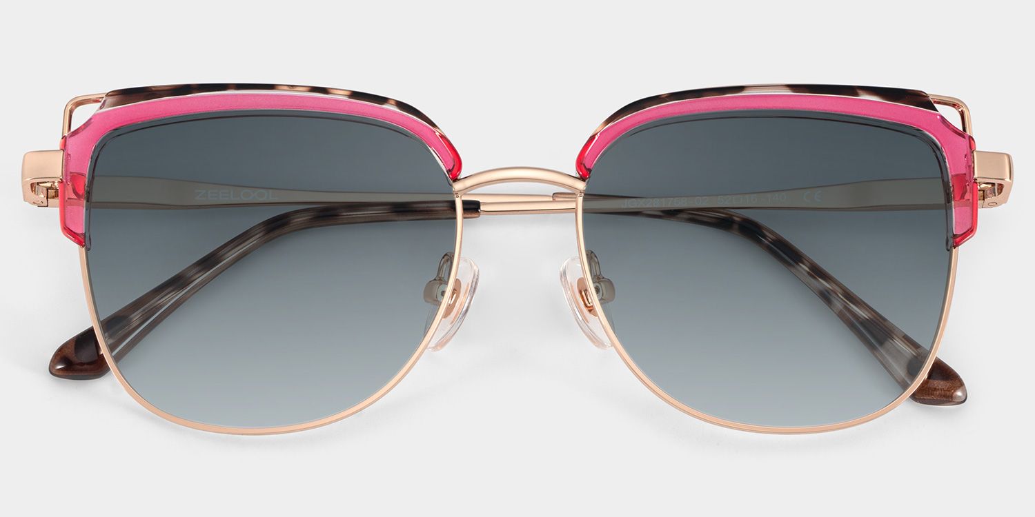 Samson Pink Square Glasses With Tortoiseshell Color-Block Design1