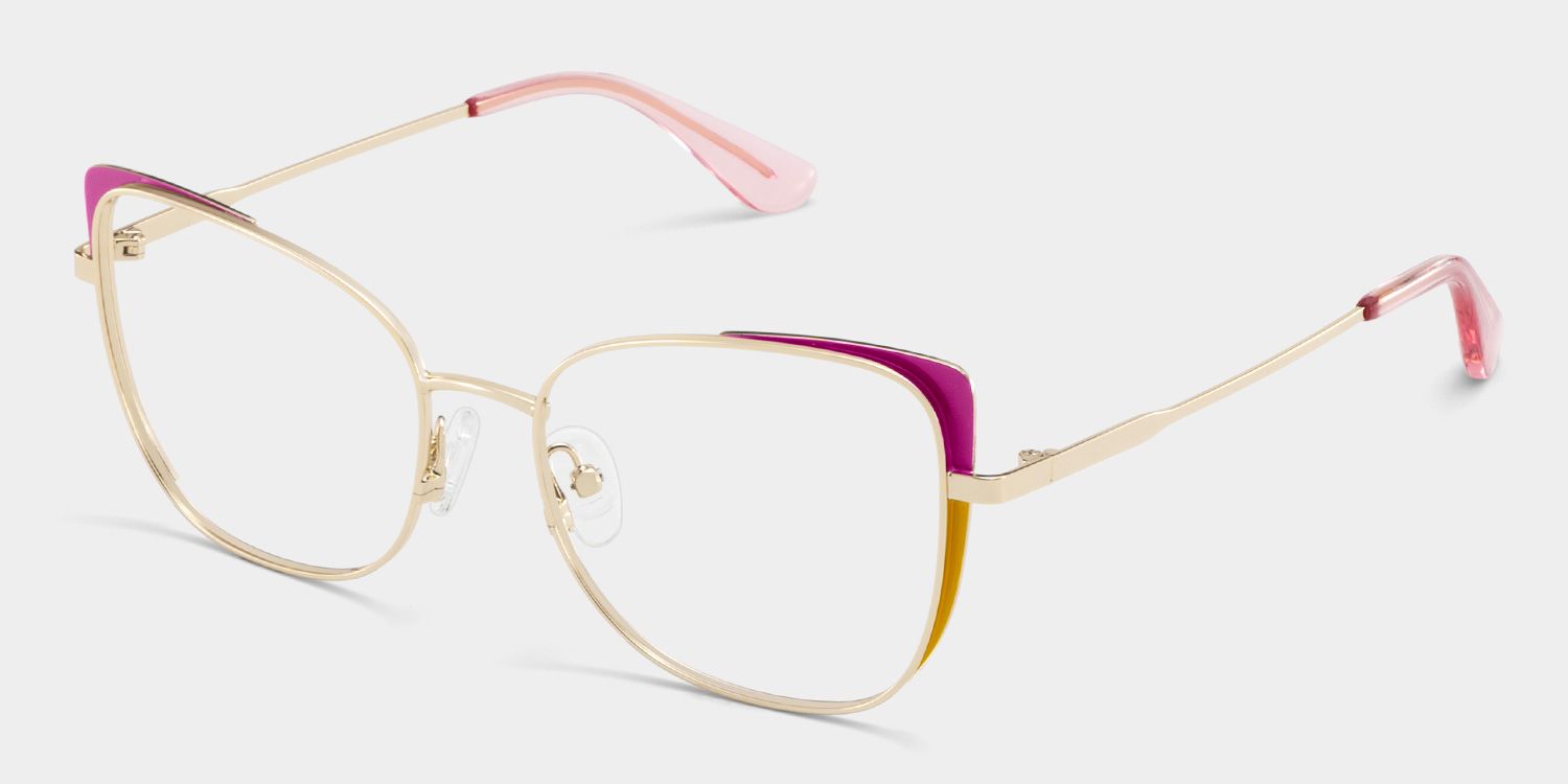 Tessa Pink Gold Frame Glasses with Cat eye Frame Online | ZEELOOL3