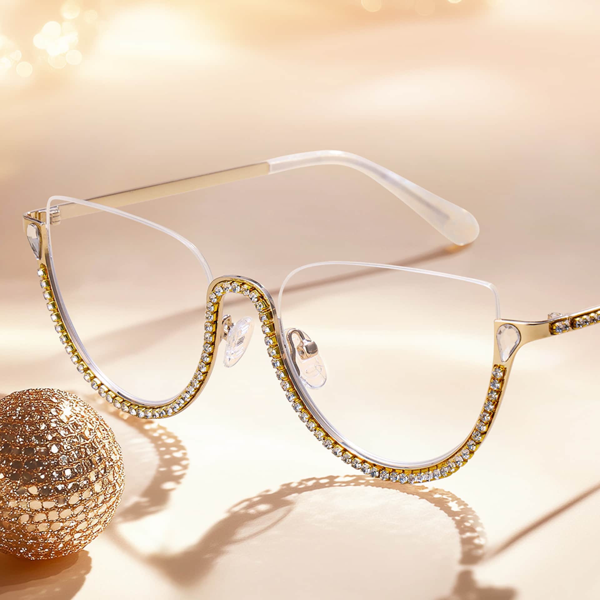 Half Frame Cat Eye Glasses With Shiny Diamonds0
