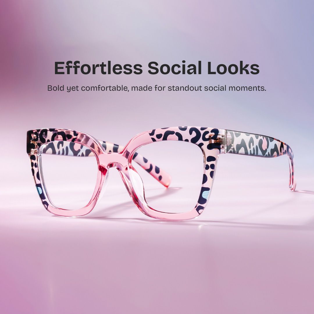Malcolm Pink Leopard Print Square Frame Glasses for Women