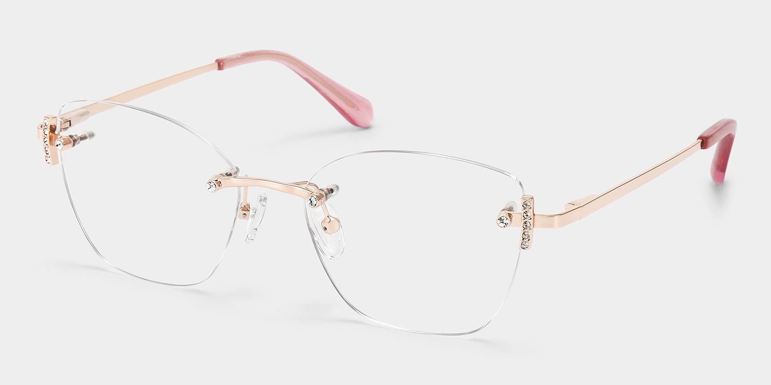 Jaxon Rimless Pink Rectangle Eyeglasses for Women | ZEELOOL3