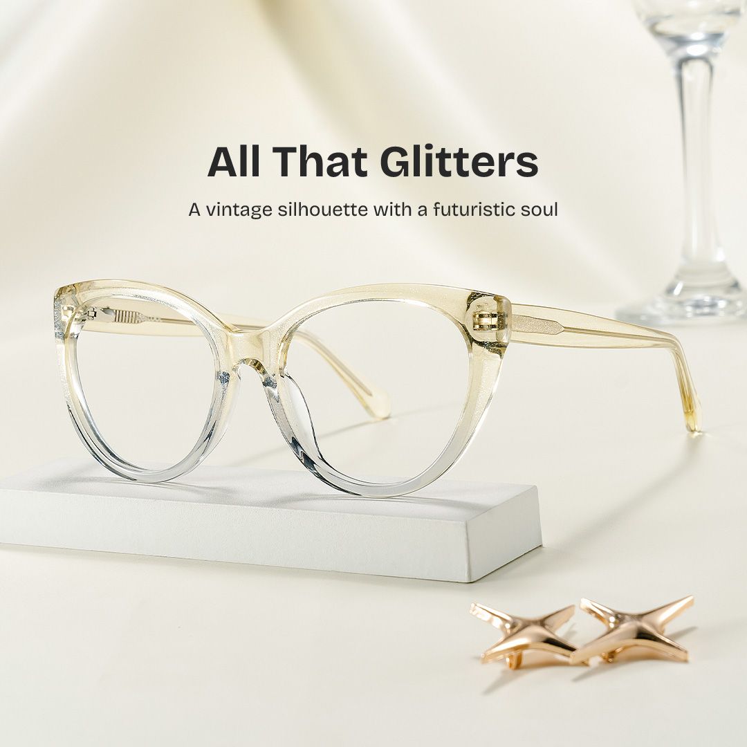 Kiera Cat-eye Pastel Green Glasses Frames in Clear Gradient Glitter0
