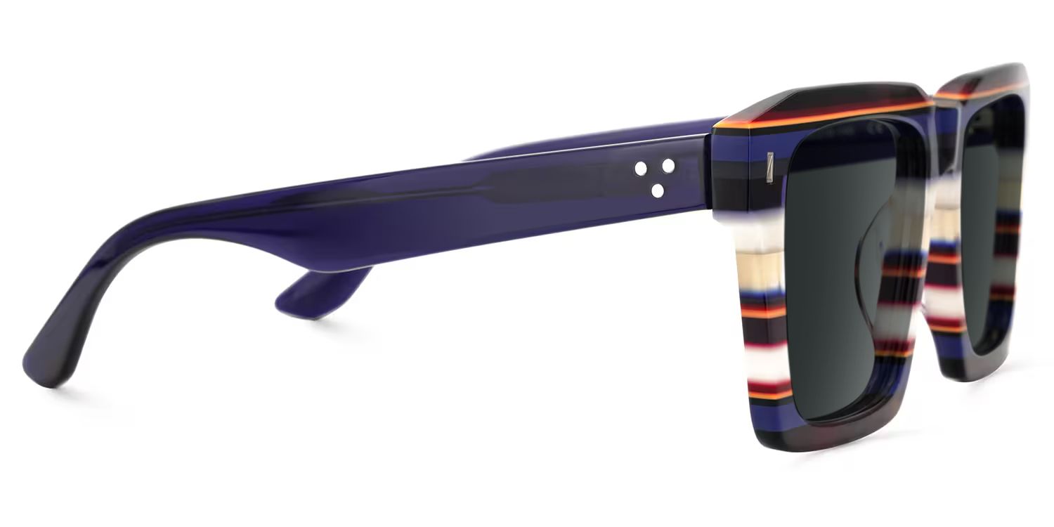 Large Square Frame Sunglasses With Blue and White Stripes3