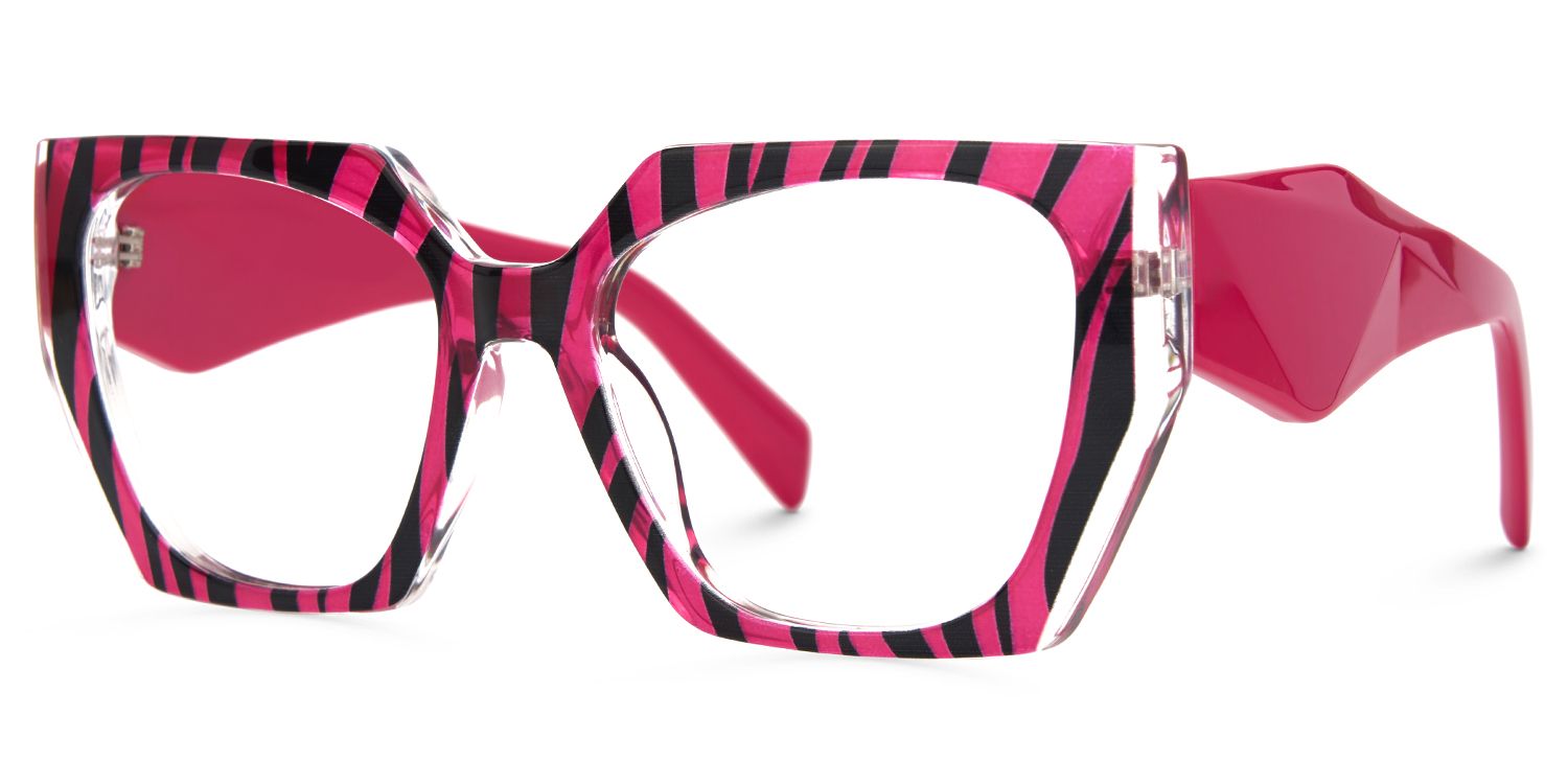 Affordable Hot Pink Zebra Hexagon Shaped Prescription Glasses3