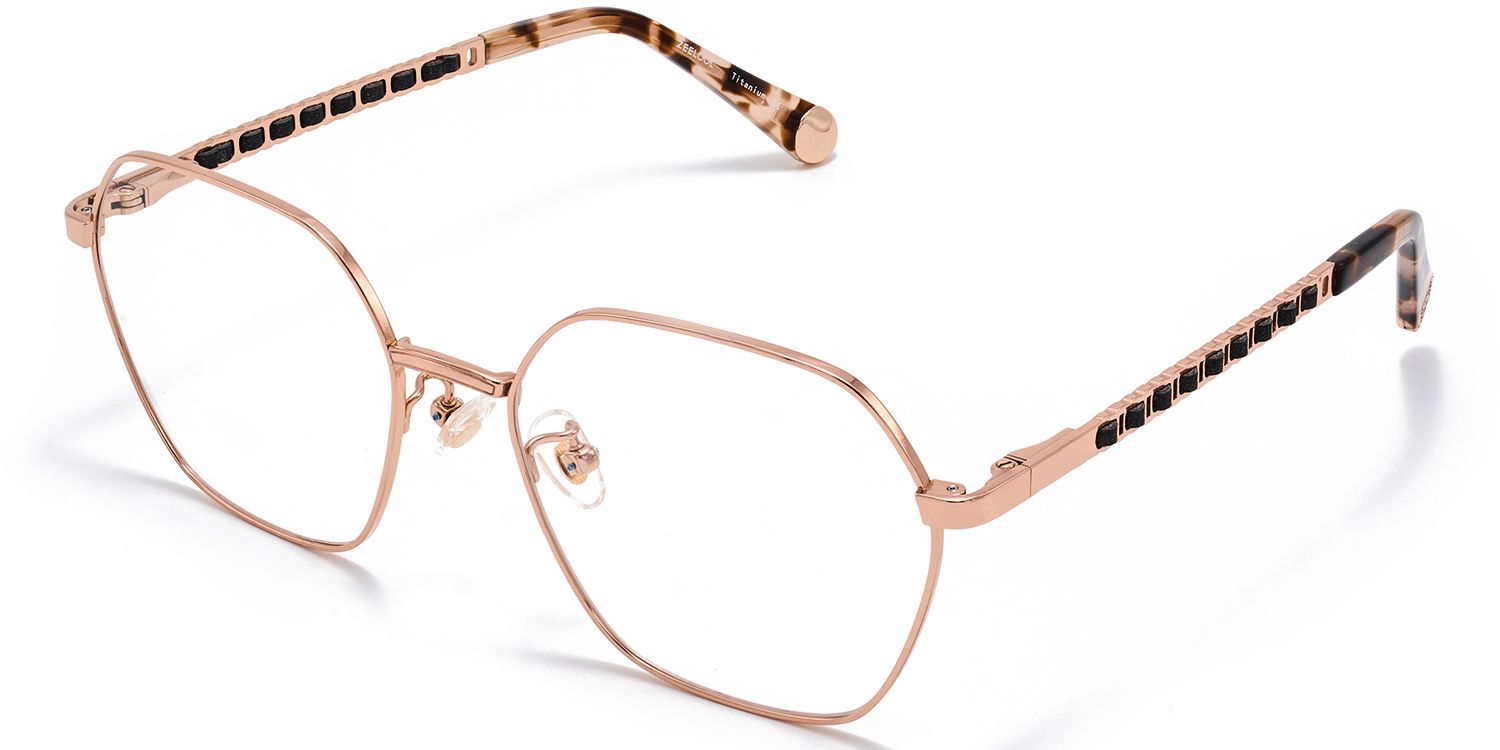 Rose Gold Hexagon Glasses On Face With Tortoise Temples2