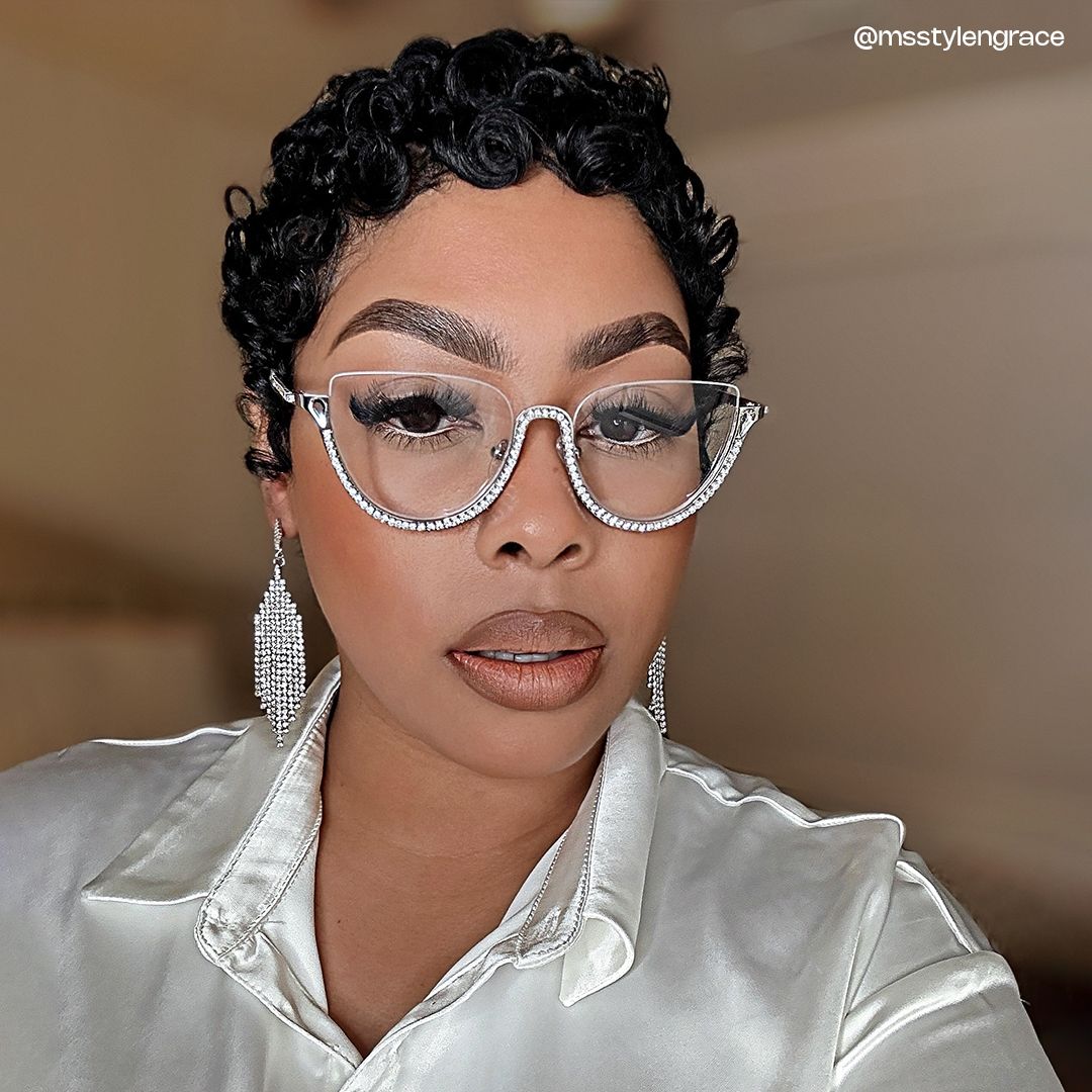 Half Frame Cat Eye Glasses With Shiny Diamonds8