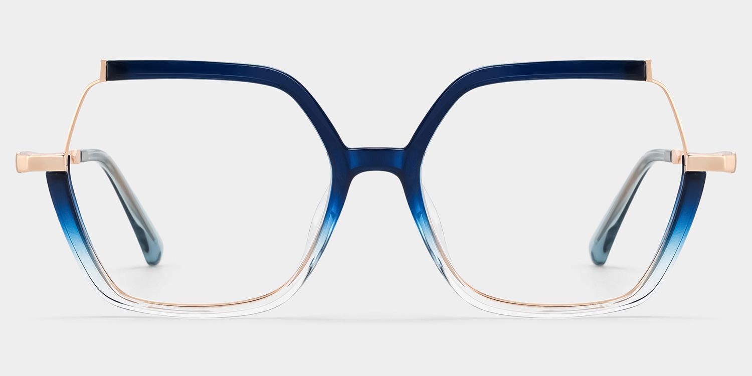 Alexia Mixed-Materials Square Blue Frame Glasses | Zeelool1