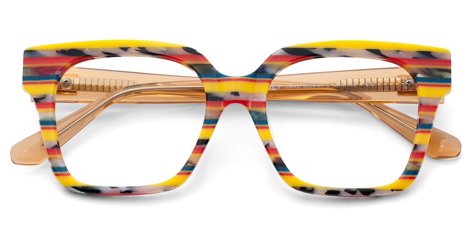 Trendy Square Glasses With Yellow Red Matched2