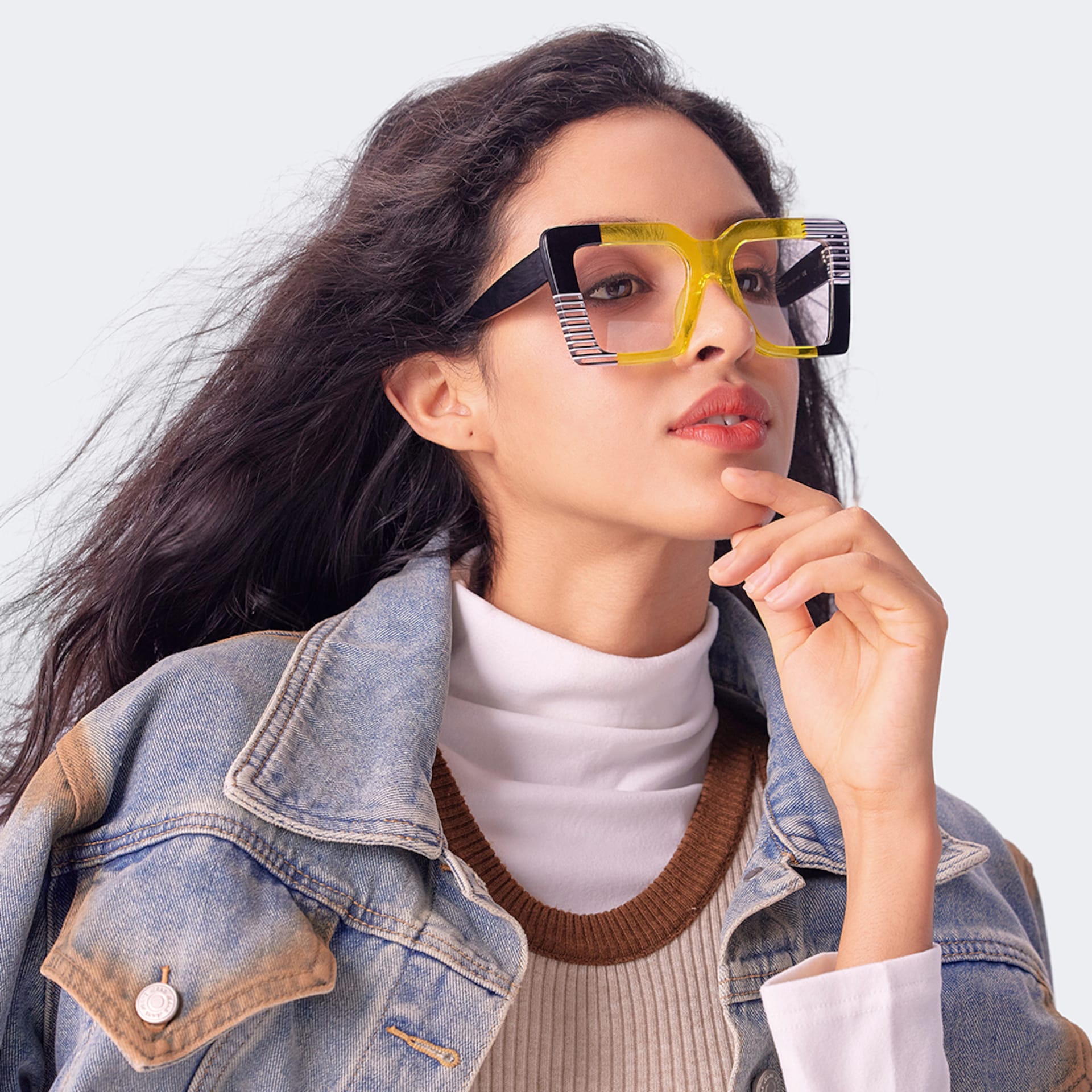 Shamika Large Black and Yellow Eyeglasses with Rectangle Frames | Zeelool5