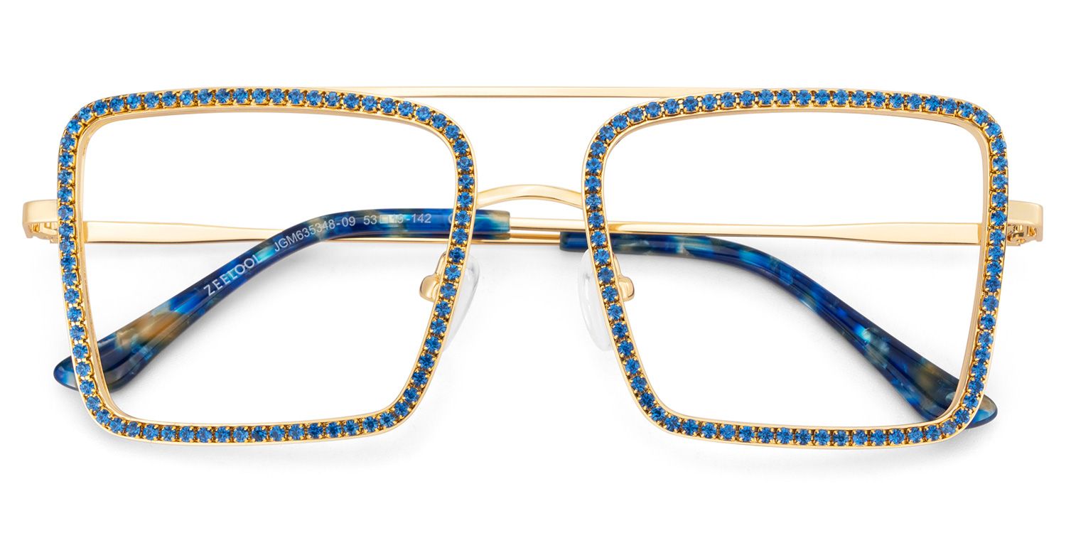 Diva Glasses, Blue Diamond and Golden Metal  Eyeglasses2