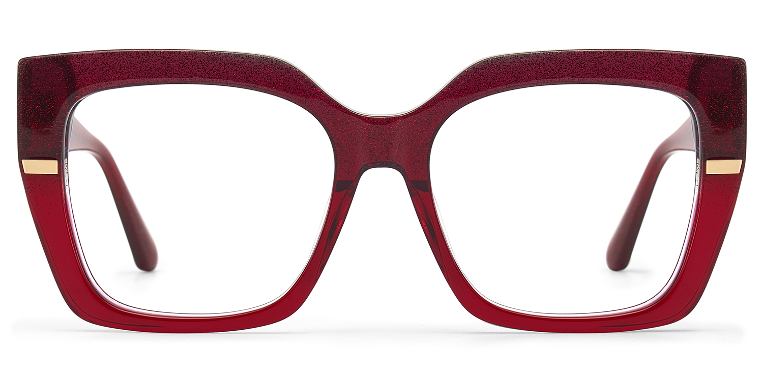 Mavis Square Burgundy Glasses Frames with Glittering Powder| ZEELOOL
