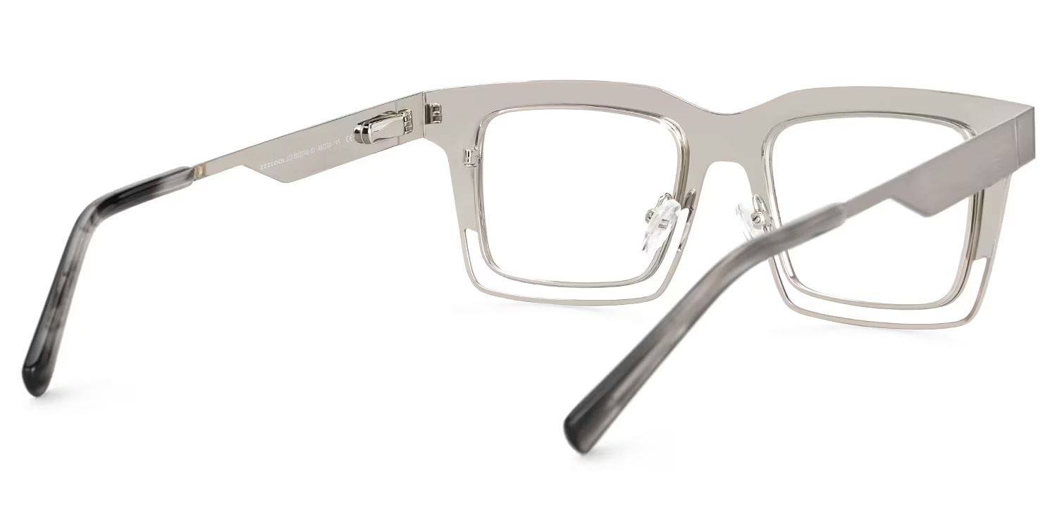Evan Rectangle Silver Frame Eyeglasses for Males | Zeelool4