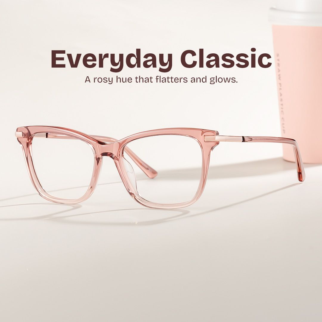 Eliot Clear Pink Rectangle Mixed Frame Glasses for Women | ZEELOOL0