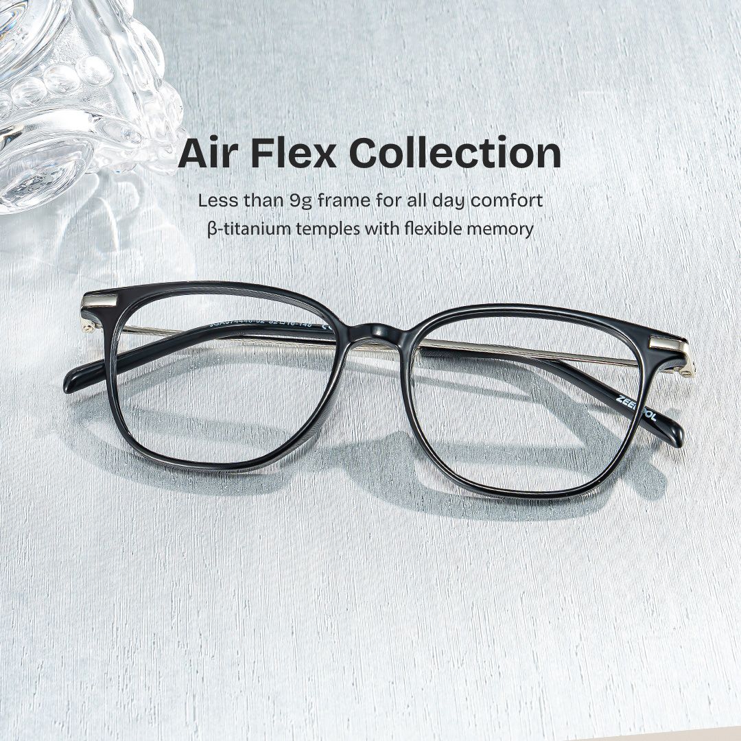 Florence Matte Black Rectangle Glasses with Lightest TR frame | ZEELOOL0