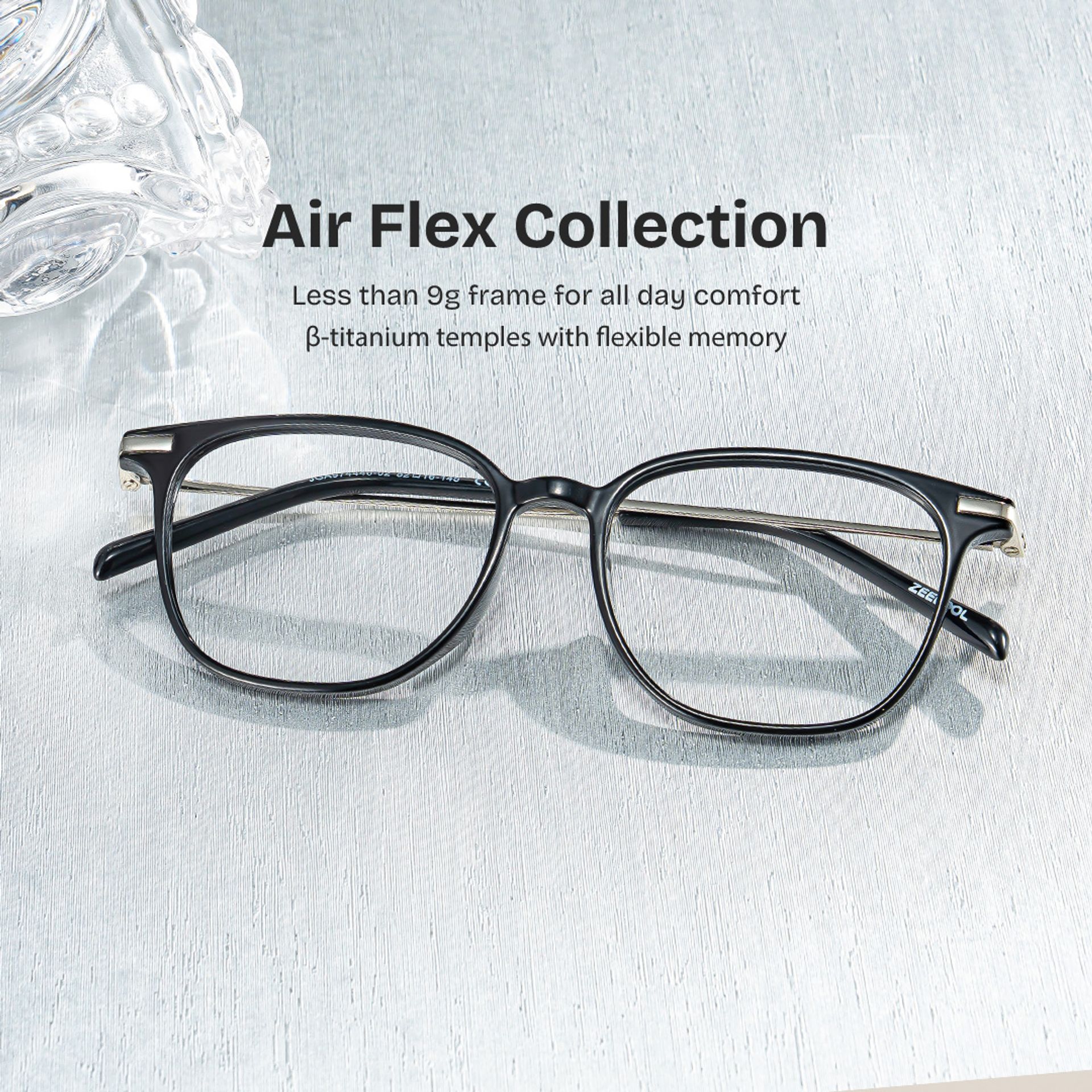 Florence Matte Black Rectangle Glasses with Lightest TR frame | ZEELOOL0