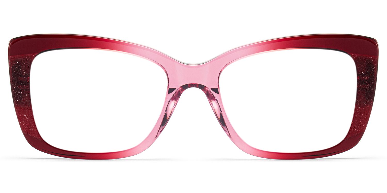 Rimama♡  Leona Rectangle Red Gradient Glitter Glasses Frames | ZEELOOL