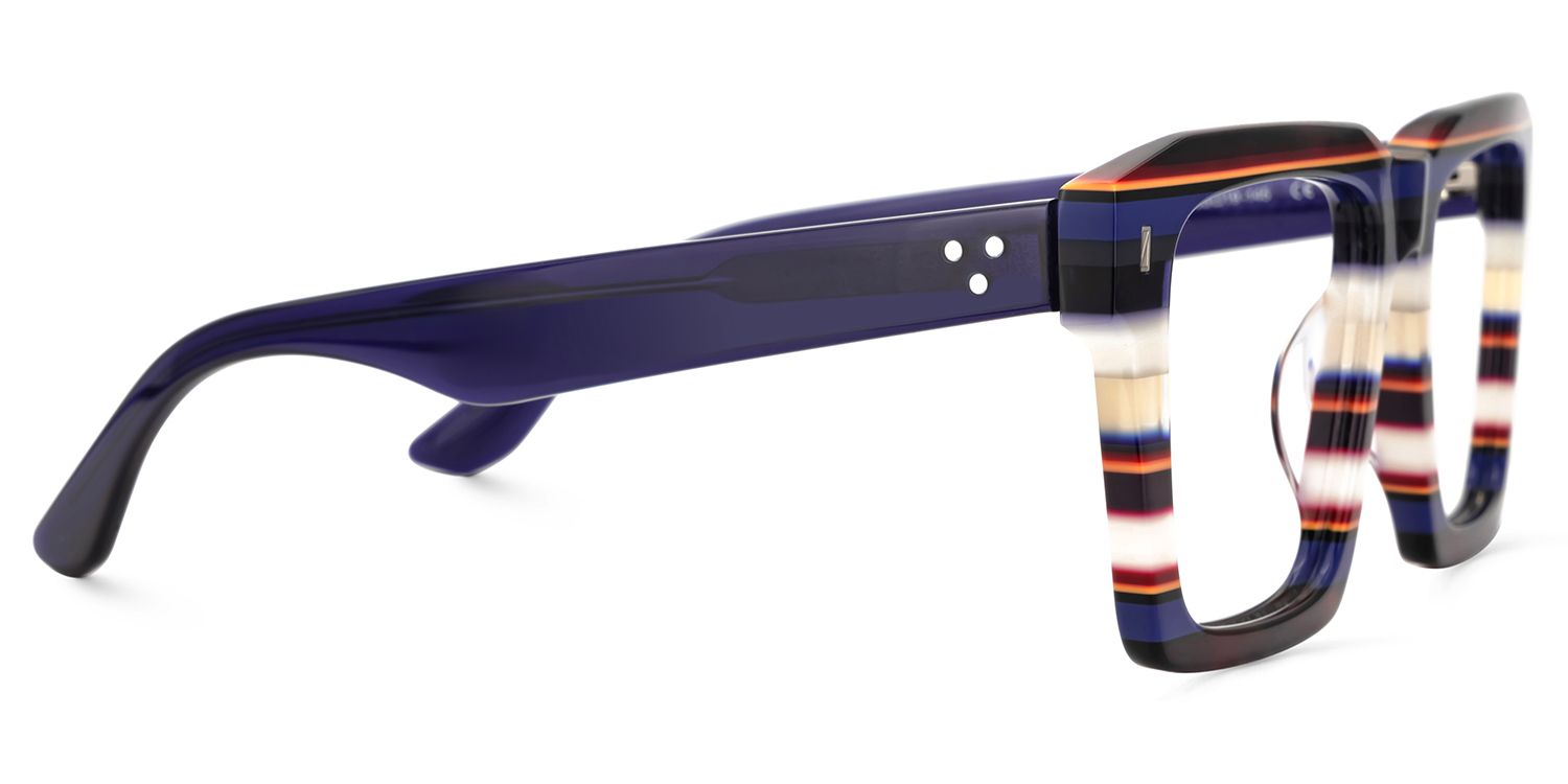 Large Square Frame Eyeglasses With Blue and White Stripes