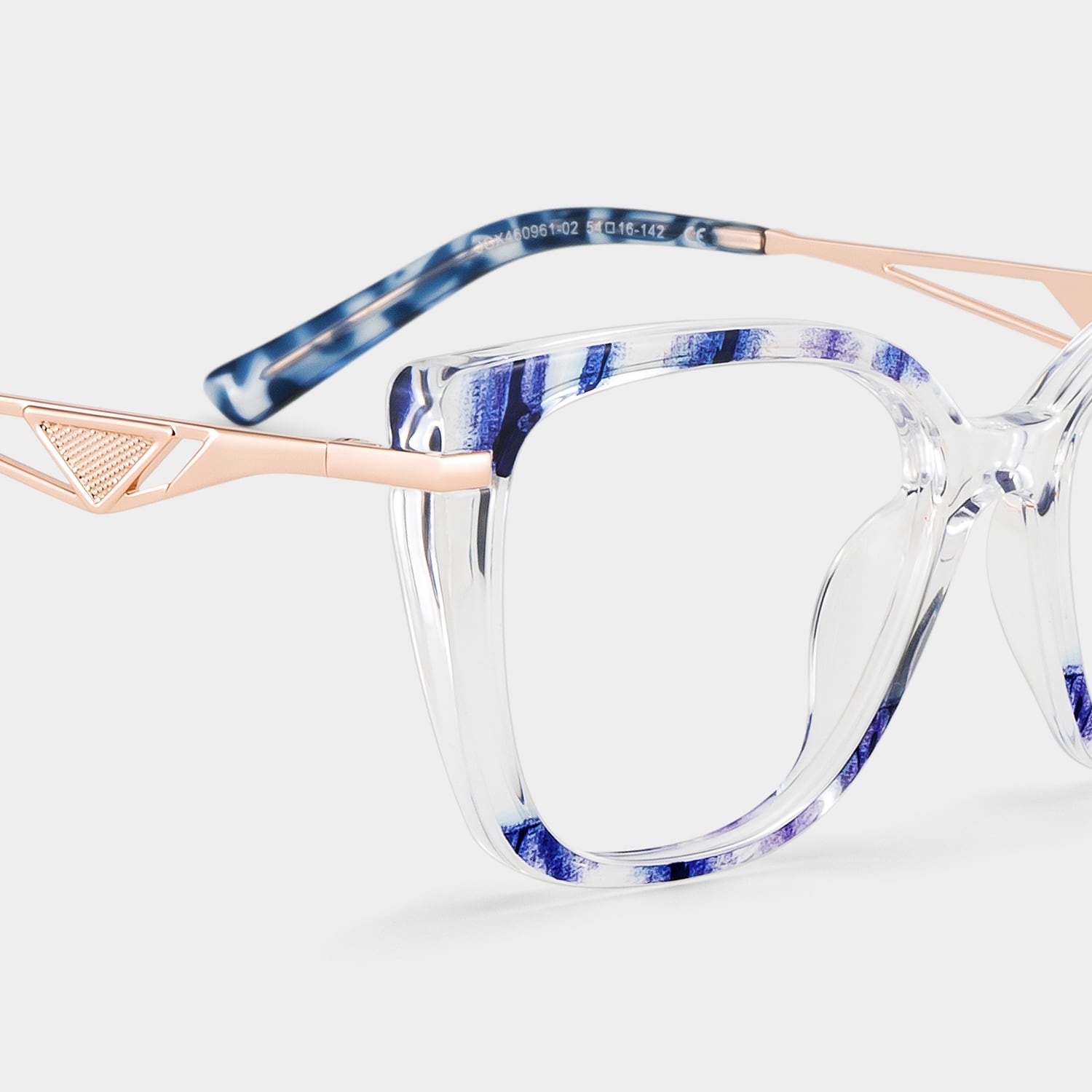 グラスアイ　オールアングル　ハンドル　glass-eye all-angle Cateye Shape Blue Light Blocking Glasses with Blue Pattern