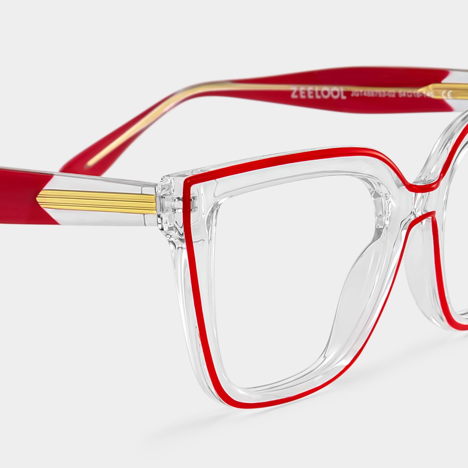 Mirta Square Glasses with Clear Frame and Red Edge | ZEELOOL4