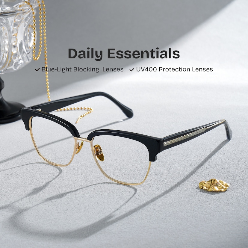 Ellis Browline Black Gold Glasses