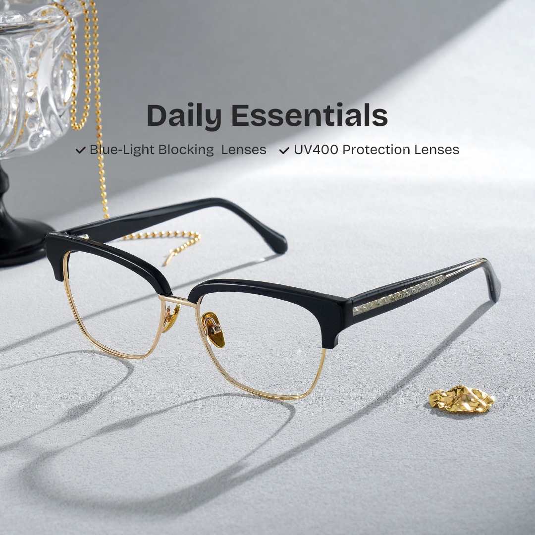 Ellis Browline Black Gold Glasses