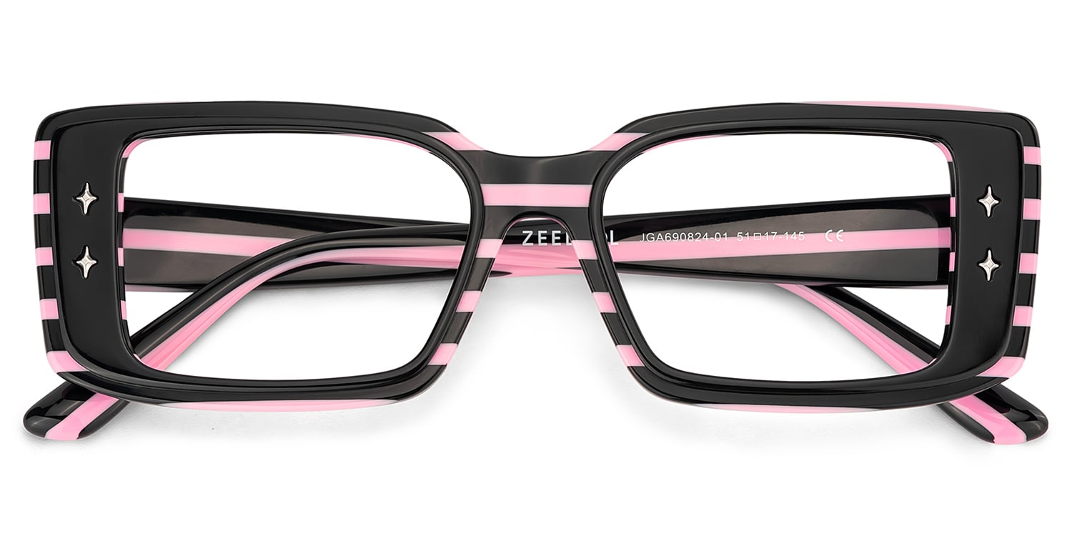 Women's Rectangle Eyeglasses Frames With Black and Pink Color2