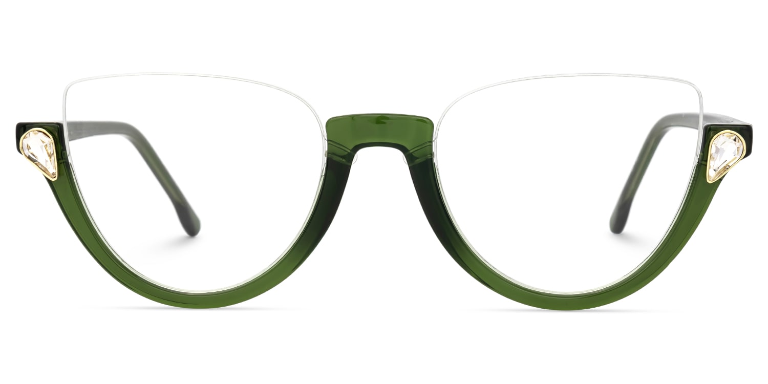 Felicia Cat Eye Green Eyeglasses and Semi-Rimless0
