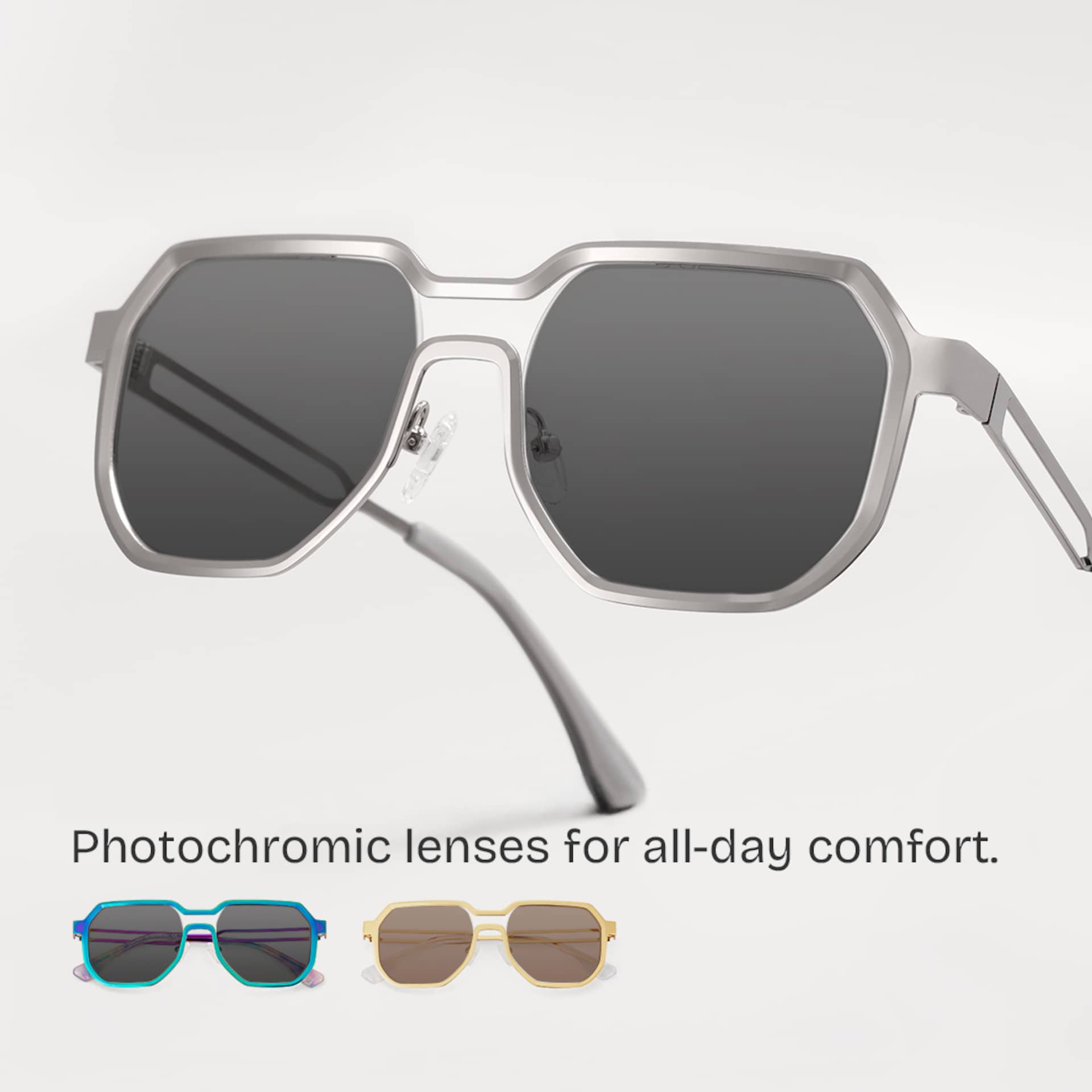 Men's Geometric Sunglasses in Silver Color0