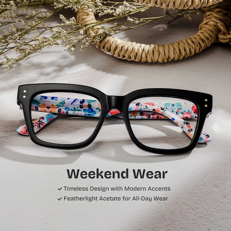 ZEELOOL Zinnia Rectangle Black Glasses