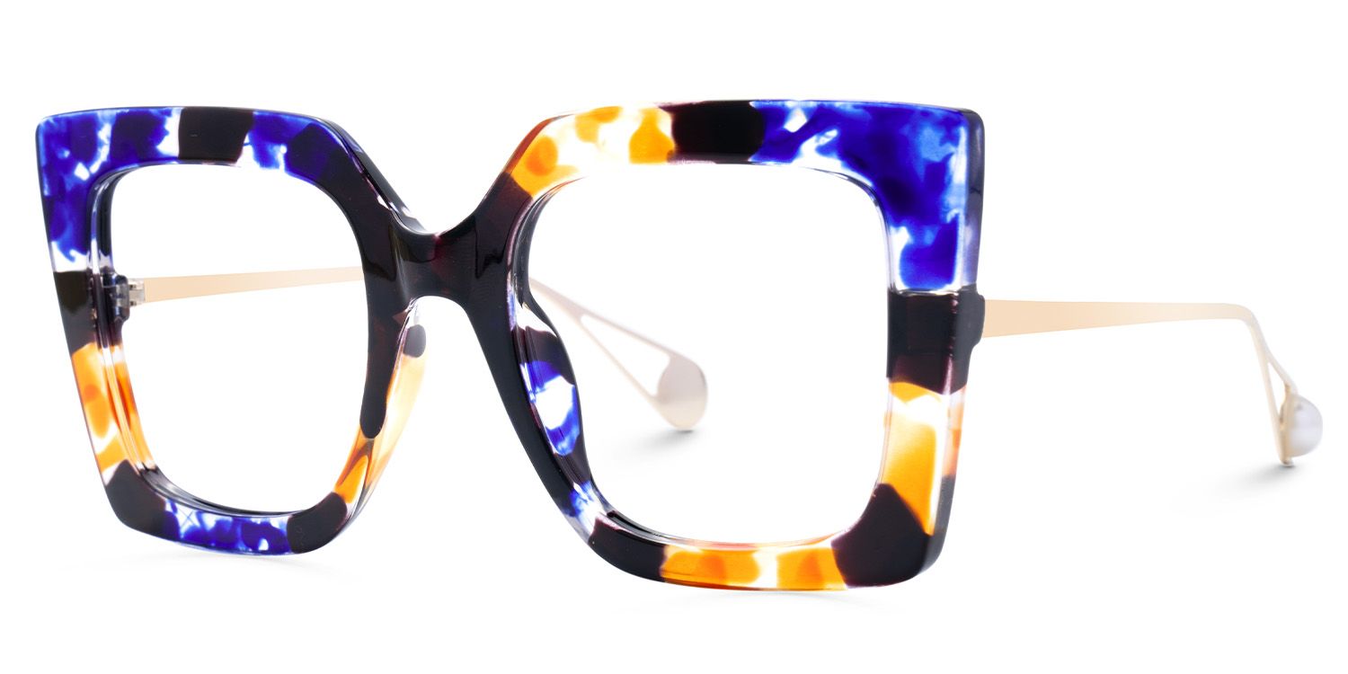 Qatar Square Blue/Black Eyeglasses & Floral Thick Frames1