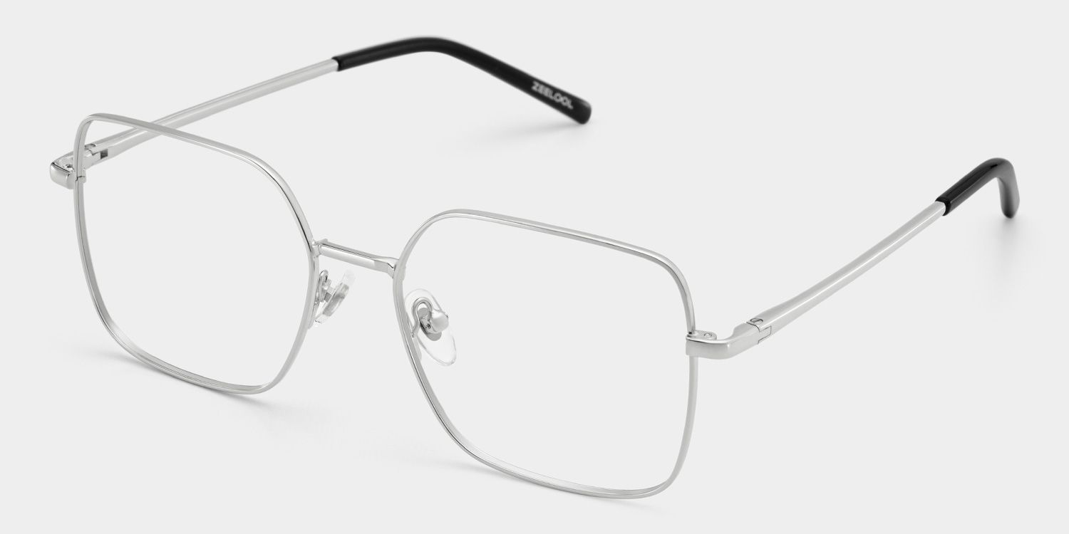 Abigail Silver Square Glasses with Medium Size Metal Frame | ZEELOOL2