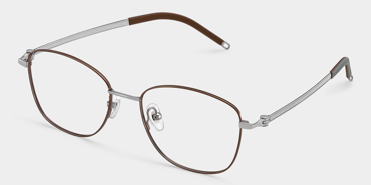 Nicole Brown Metal Glasses in Wide Rectangle Frames | ZEELOOL