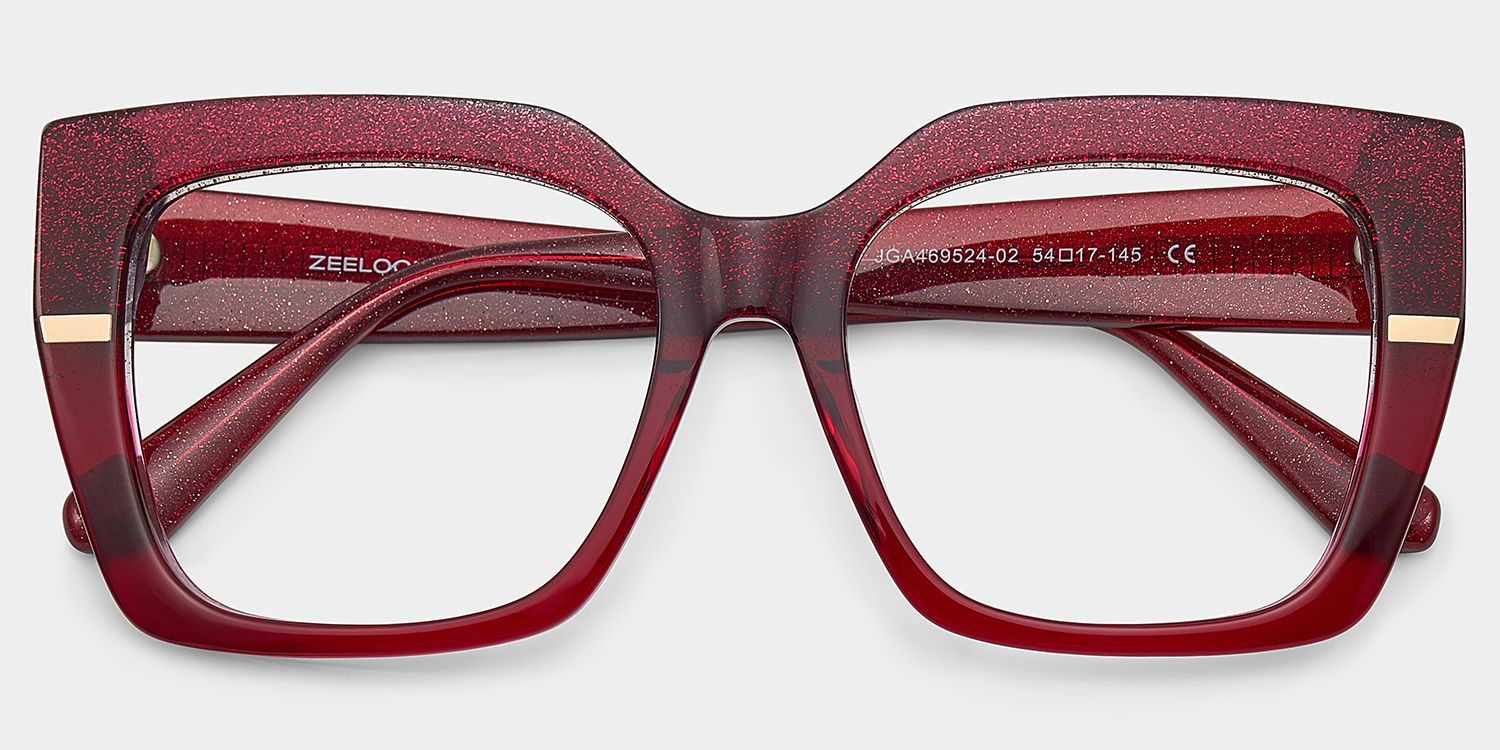 Mavis Square Burgundy Glasses Frames with Glittering Powder| ZEELOOL