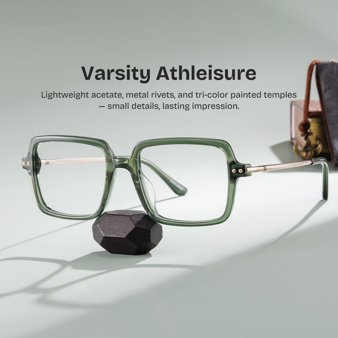 Asher Green Rectangle Glasses | Slim Varsity Essential0