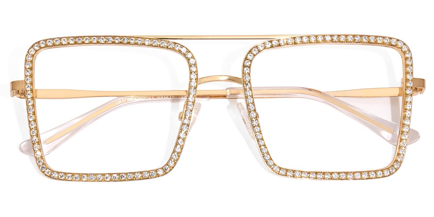 Diva Glasses, Gold Sparkle Eyelasses in Square Frames1