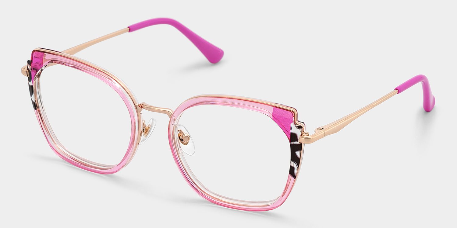 Pink Metal Frame Glasses With Wide Size For Women3