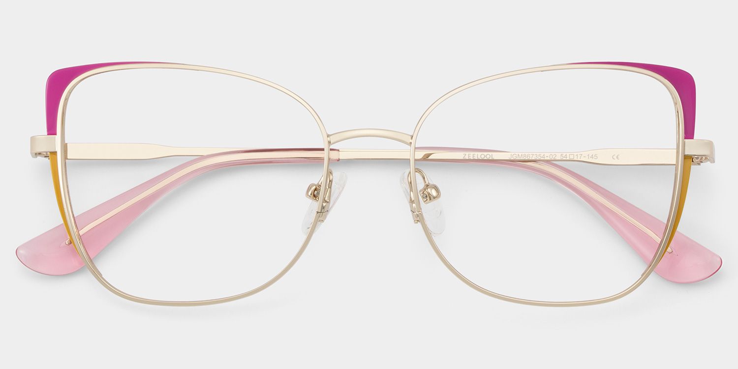 Tessa Pink Gold Frame Glasses with Cat eye Frame Online | ZEELOOL2