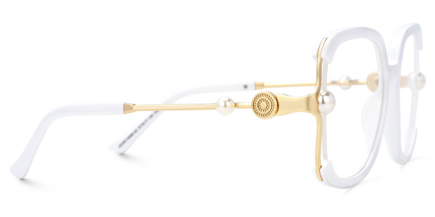 Jeania Plain White Square Glasses with Pearl in Arms2