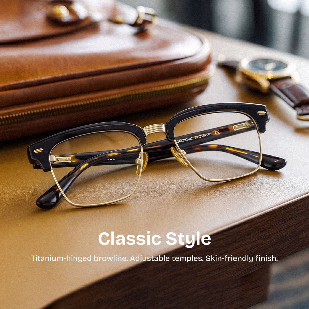 Landon Balck and Gold Browline Glasses for Men | ZEELOOL0