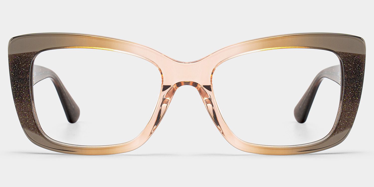 Leona Rectangle Brown Omber Glasses with Glittering Powder | ZEELOOL