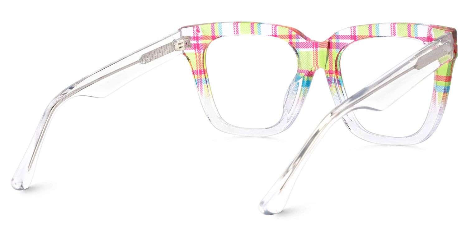 Boston Wide Tartan Plaid Clear Square Frame Glasses3
