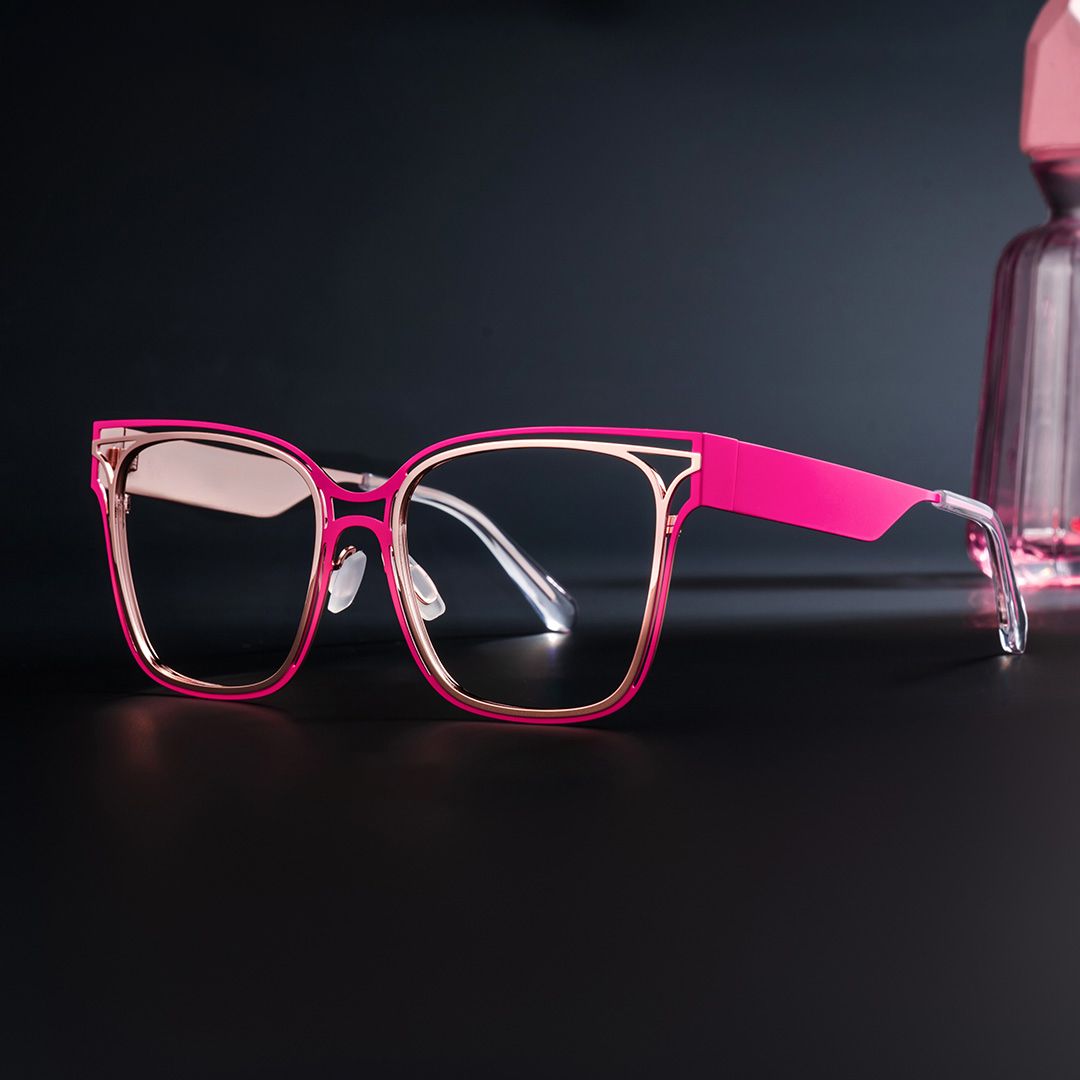Dacarine Square Pink Gold Metal Glasses Frames On Sale | ZEELOOL0