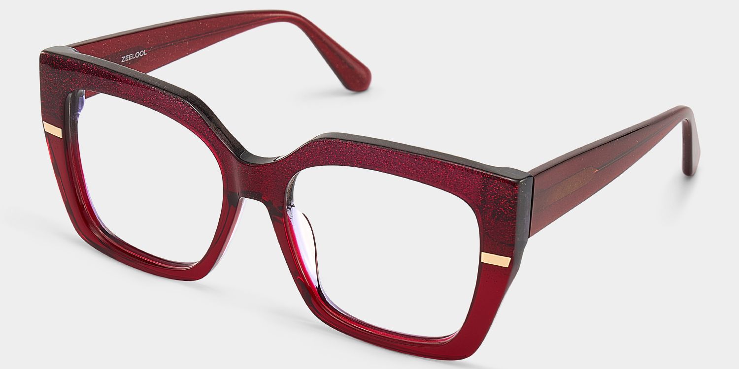 Mavis Square Burgundy Glasses Frames with Glittering Powder| ZEELOOL
