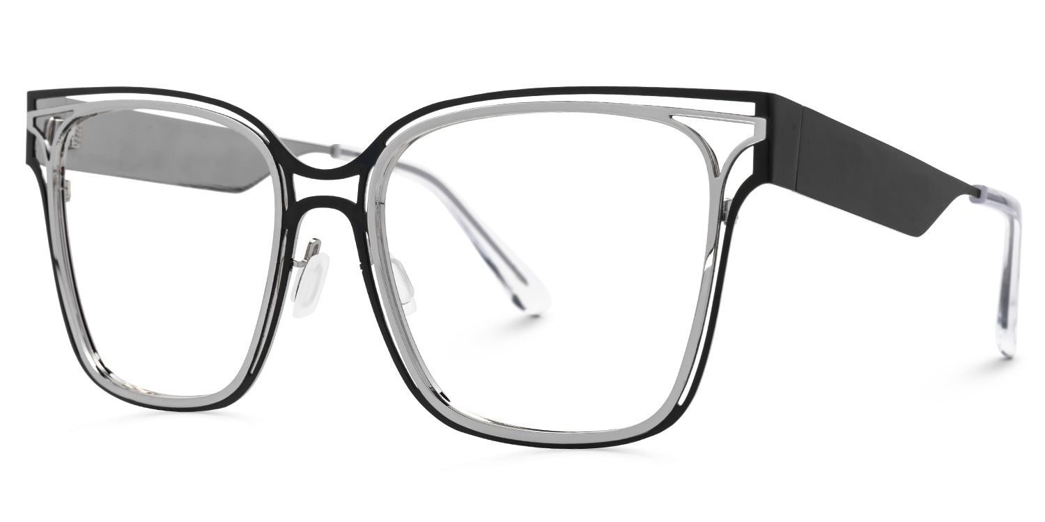 Square Dacarine Black-Silver Glasses deals -Zeelool Glasses1