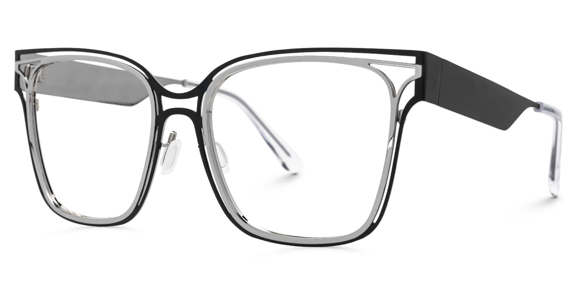 Square Dacarine Black-Silver Glasses deals -Zeelool Glasses1