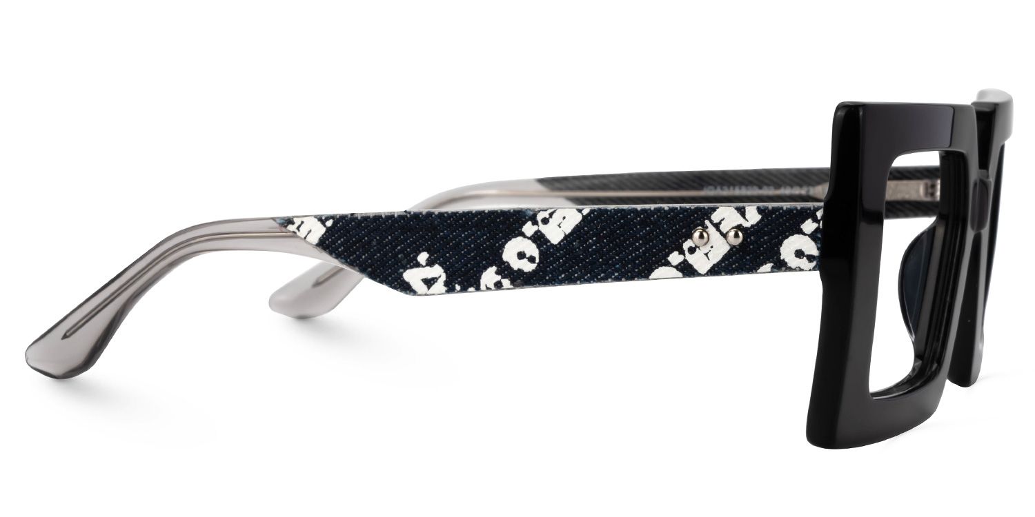 Tiffaney Black Square Glasses with Black Denim Temples2