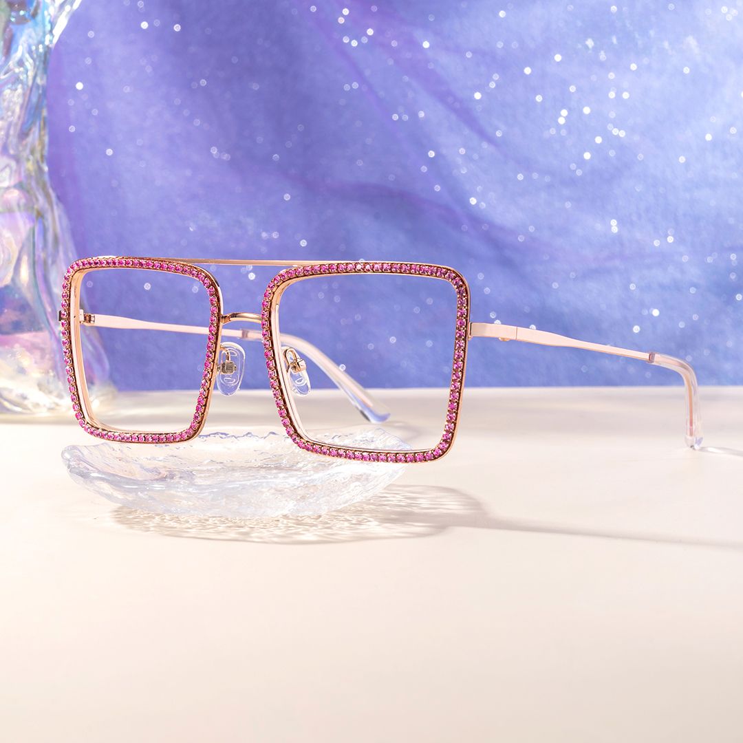 Diva Glasses, Rose Gold Eyeglasses with Pink Diamond1