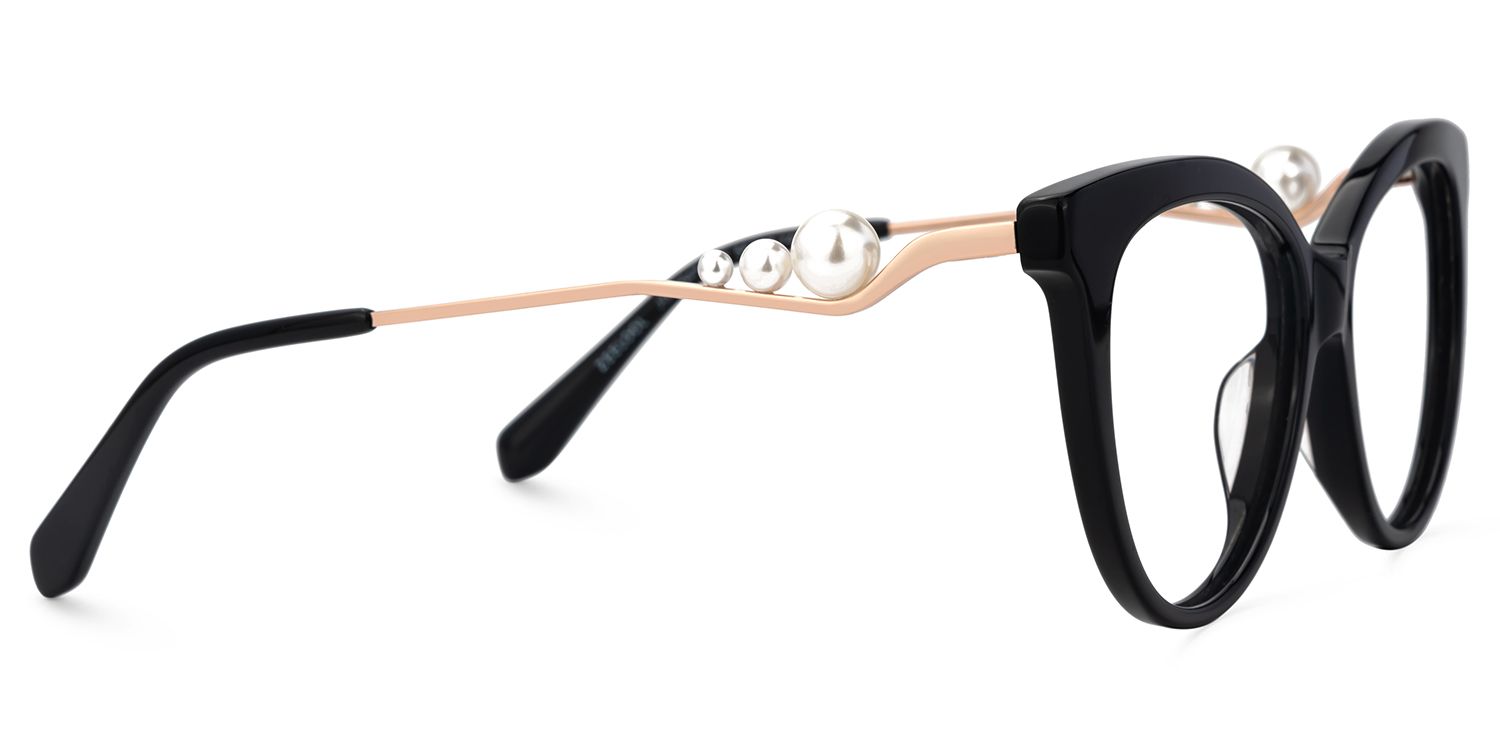 Buy Black Sparkly Cat Eye Glasses With Pearl | Zeelool4