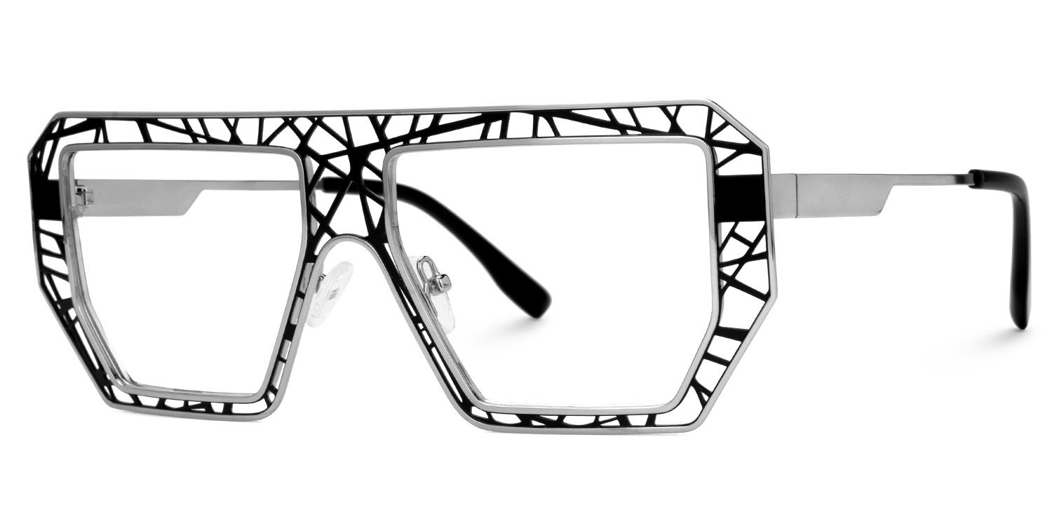 Blake Black-Silver Glasses with Geometric Extra Large Frames | Zeelool2