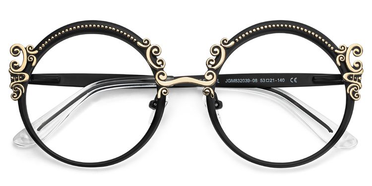 Nelida Round Black Gold Glasses